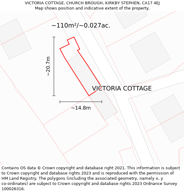 VICTORIA COTTAGE, CHURCH BROUGH, KIRKBY STEPHEN, CA17 4EJ: Plot and title map