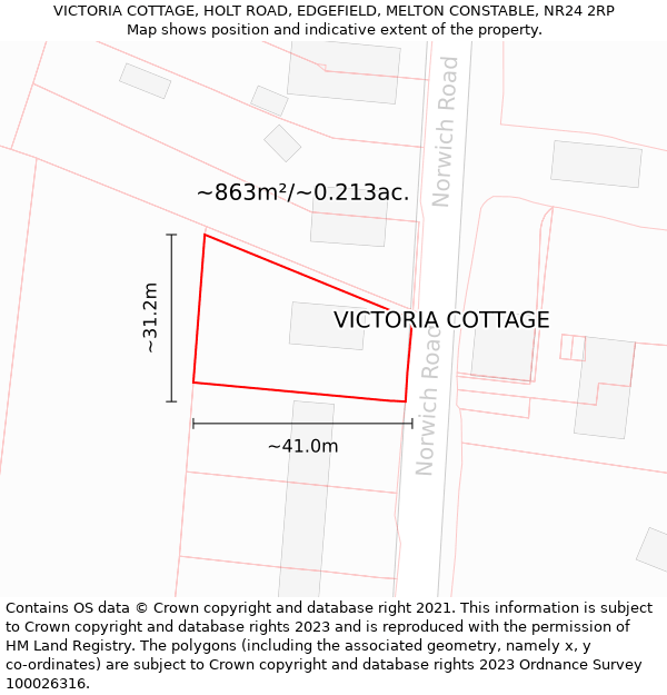 VICTORIA COTTAGE, HOLT ROAD, EDGEFIELD, MELTON CONSTABLE, NR24 2RP: Plot and title map