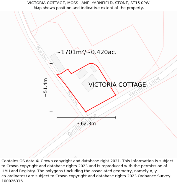 VICTORIA COTTAGE, MOSS LANE, YARNFIELD, STONE, ST15 0PW: Plot and title map