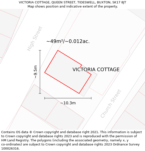 VICTORIA COTTAGE, QUEEN STREET, TIDESWELL, BUXTON, SK17 8JT: Plot and title map