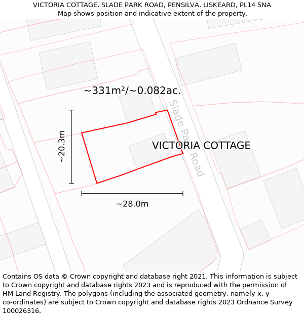 VICTORIA COTTAGE, SLADE PARK ROAD, PENSILVA, LISKEARD, PL14 5NA: Plot and title map