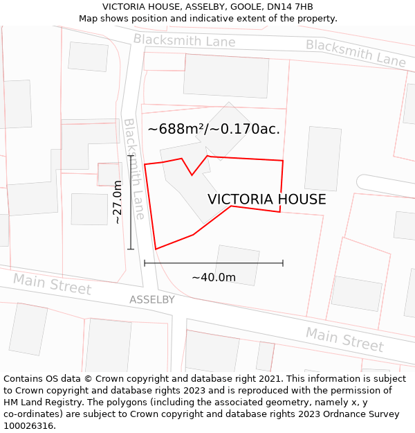 VICTORIA HOUSE, ASSELBY, GOOLE, DN14 7HB: Plot and title map