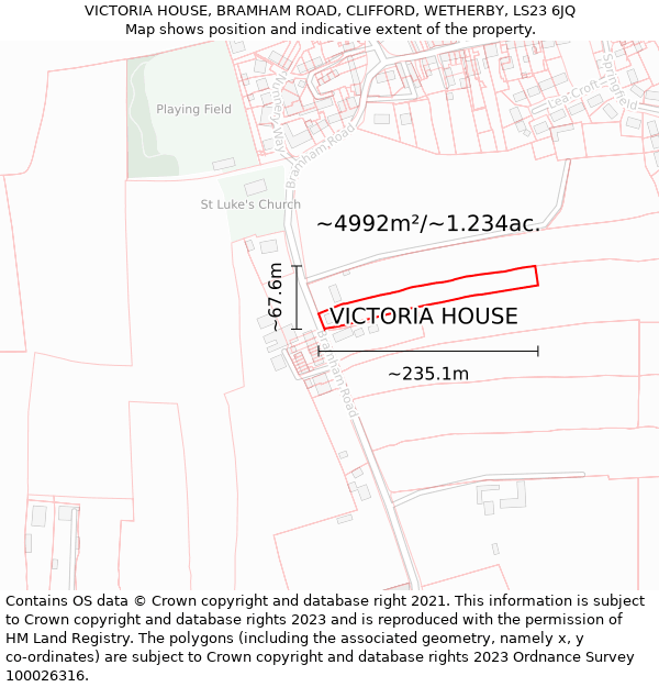 VICTORIA HOUSE, BRAMHAM ROAD, CLIFFORD, WETHERBY, LS23 6JQ: Plot and title map