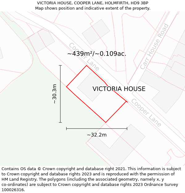 VICTORIA HOUSE, COOPER LANE, HOLMFIRTH, HD9 3BP: Plot and title map