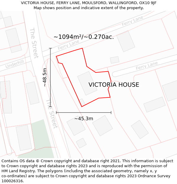 VICTORIA HOUSE, FERRY LANE, MOULSFORD, WALLINGFORD, OX10 9JF: Plot and title map