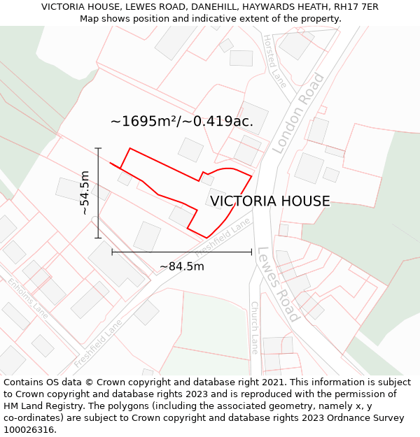 VICTORIA HOUSE, LEWES ROAD, DANEHILL, HAYWARDS HEATH, RH17 7ER: Plot and title map