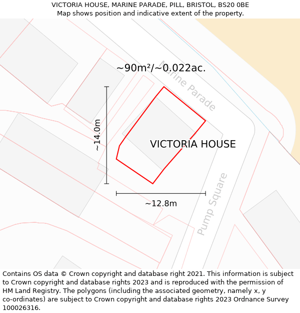 VICTORIA HOUSE, MARINE PARADE, PILL, BRISTOL, BS20 0BE: Plot and title map