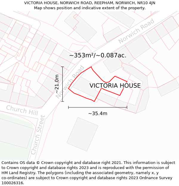VICTORIA HOUSE, NORWICH ROAD, REEPHAM, NORWICH, NR10 4JN: Plot and title map