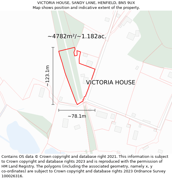 VICTORIA HOUSE, SANDY LANE, HENFIELD, BN5 9UX: Plot and title map