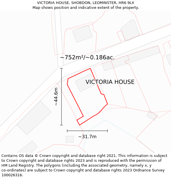 VICTORIA HOUSE, SHOBDON, LEOMINSTER, HR6 9LX: Plot and title map