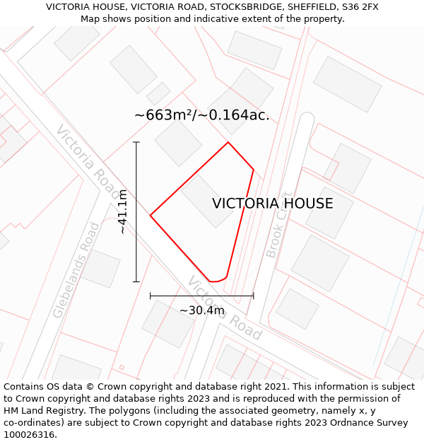 VICTORIA HOUSE, VICTORIA ROAD, STOCKSBRIDGE, SHEFFIELD, S36 2FX: Plot and title map