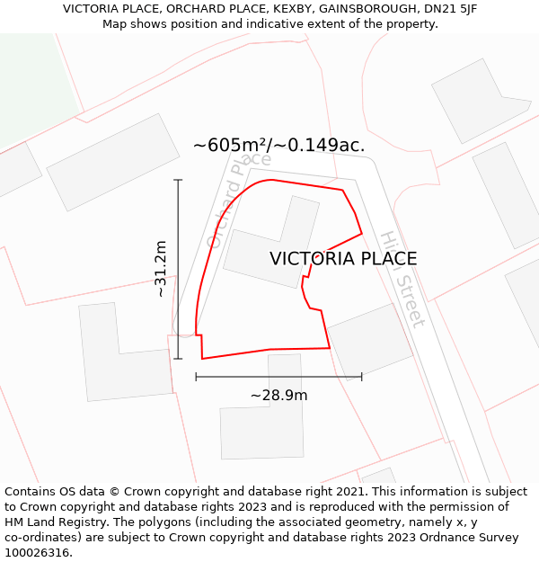 VICTORIA PLACE, ORCHARD PLACE, KEXBY, GAINSBOROUGH, DN21 5JF: Plot and title map