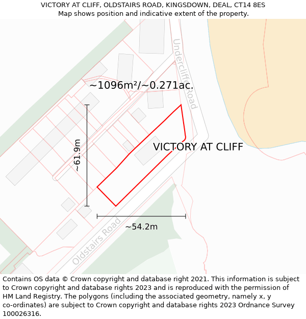 VICTORY AT CLIFF, OLDSTAIRS ROAD, KINGSDOWN, DEAL, CT14 8ES: Plot and title map