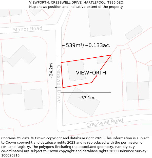 VIEWFORTH, CRESSWELL DRIVE, HARTLEPOOL, TS26 0EQ: Plot and title map