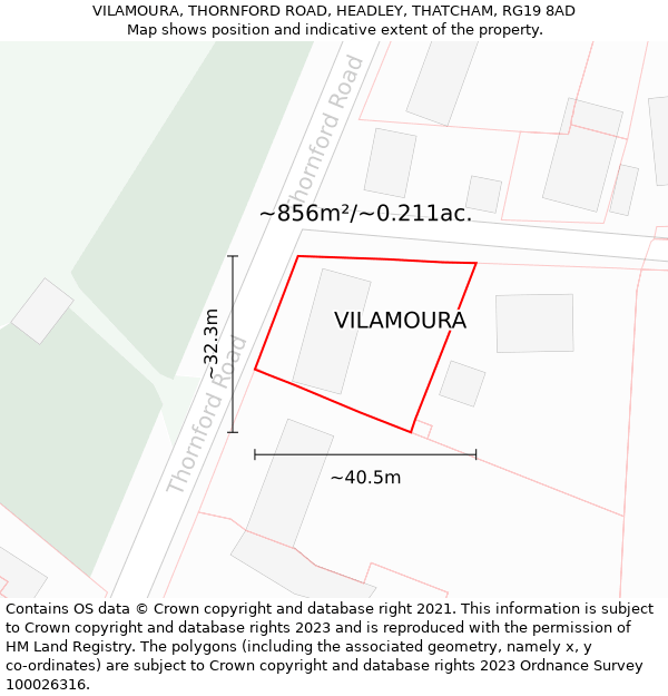 VILAMOURA, THORNFORD ROAD, HEADLEY, THATCHAM, RG19 8AD: Plot and title map