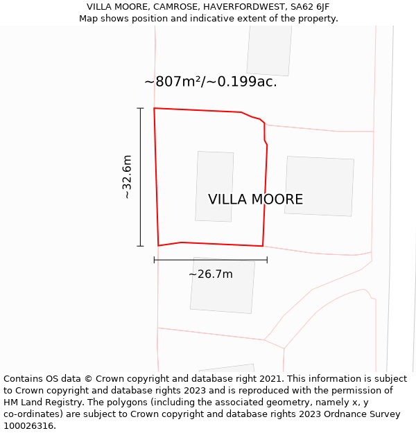 VILLA MOORE, CAMROSE, HAVERFORDWEST, SA62 6JF: Plot and title map