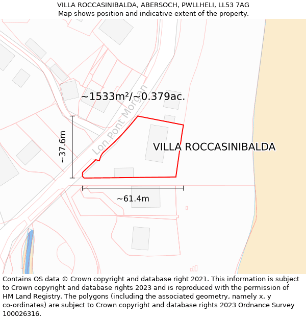 VILLA ROCCASINIBALDA, ABERSOCH, PWLLHELI, LL53 7AG: Plot and title map