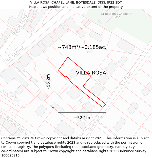 VILLA ROSA, CHAPEL LANE, BOTESDALE, DISS, IP22 1DT: Plot and title map