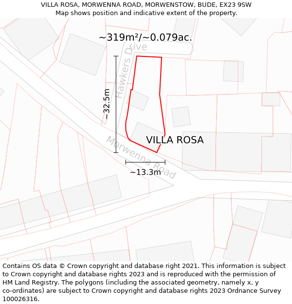 VILLA ROSA, MORWENNA ROAD, MORWENSTOW, BUDE, EX23 9SW: Plot and title map