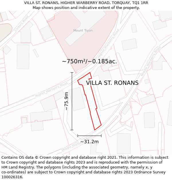 VILLA ST. RONANS, HIGHER WARBERRY ROAD, TORQUAY, TQ1 1RR: Plot and title map