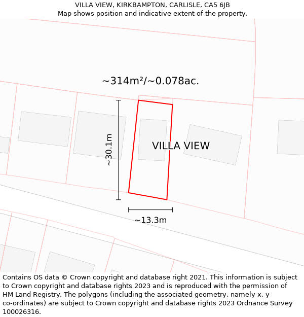 VILLA VIEW, KIRKBAMPTON, CARLISLE, CA5 6JB: Plot and title map