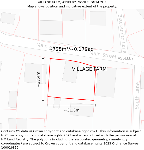 VILLAGE FARM, ASSELBY, GOOLE, DN14 7HE: Plot and title map