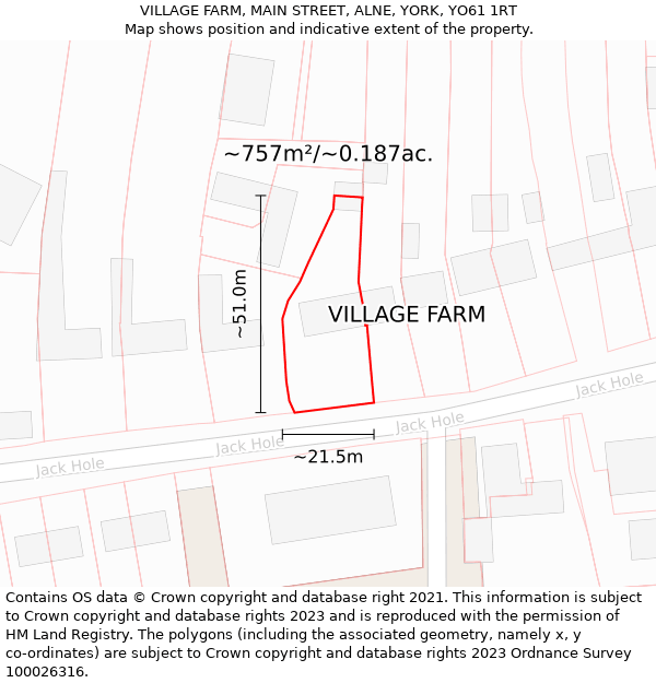 VILLAGE FARM, MAIN STREET, ALNE, YORK, YO61 1RT: Plot and title map