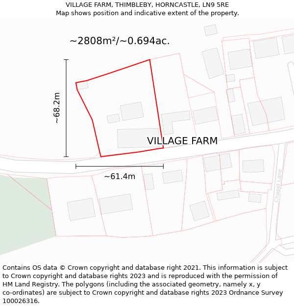 VILLAGE FARM, THIMBLEBY, HORNCASTLE, LN9 5RE: Plot and title map