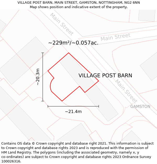 VILLAGE POST BARN, MAIN STREET, GAMSTON, NOTTINGHAM, NG2 6NN: Plot and title map