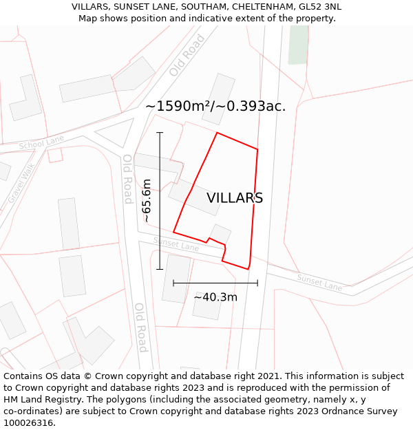 VILLARS, SUNSET LANE, SOUTHAM, CHELTENHAM, GL52 3NL: Plot and title map