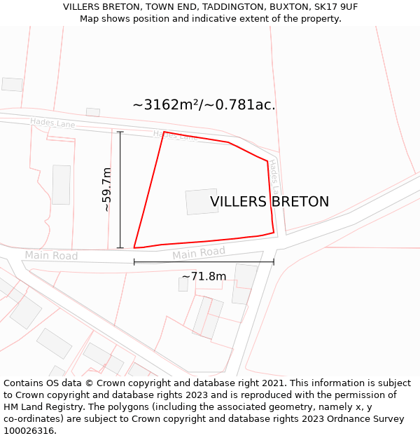 VILLERS BRETON, TOWN END, TADDINGTON, BUXTON, SK17 9UF: Plot and title map