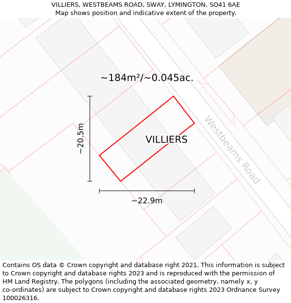 VILLIERS, WESTBEAMS ROAD, SWAY, LYMINGTON, SO41 6AE: Plot and title map