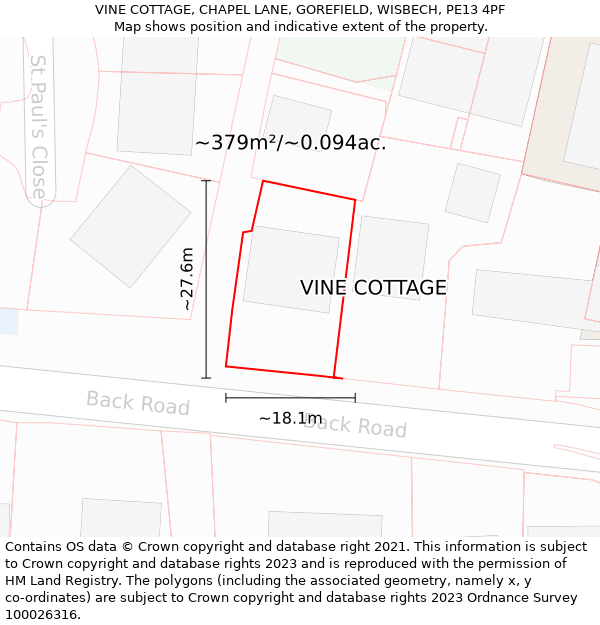 VINE COTTAGE, CHAPEL LANE, GOREFIELD, WISBECH, PE13 4PF: Plot and title map