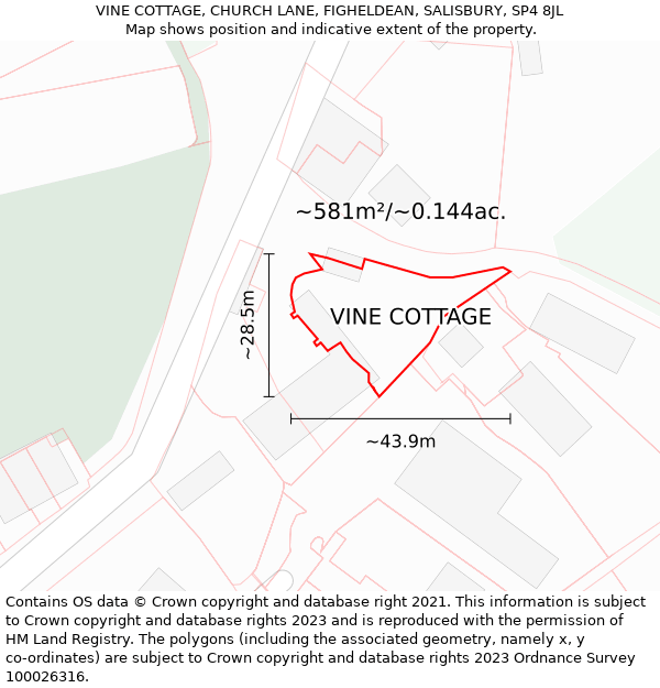 VINE COTTAGE, CHURCH LANE, FIGHELDEAN, SALISBURY, SP4 8JL: Plot and title map