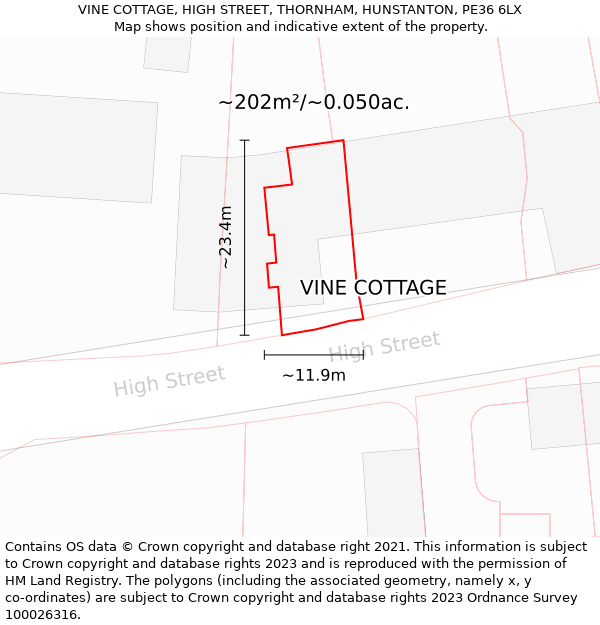 VINE COTTAGE, HIGH STREET, THORNHAM, HUNSTANTON, PE36 6LX: Plot and title map