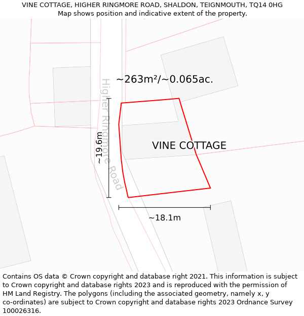 VINE COTTAGE, HIGHER RINGMORE ROAD, SHALDON, TEIGNMOUTH, TQ14 0HG: Plot and title map