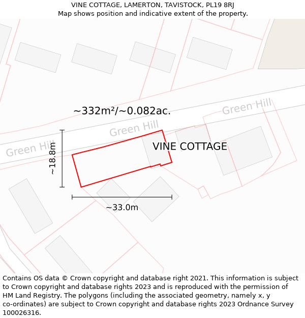 VINE COTTAGE, LAMERTON, TAVISTOCK, PL19 8RJ: Plot and title map