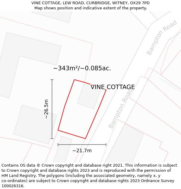 VINE COTTAGE, LEW ROAD, CURBRIDGE, WITNEY, OX29 7PD: Plot and title map