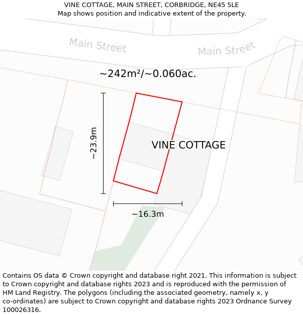 VINE COTTAGE, MAIN STREET, CORBRIDGE, NE45 5LE: Plot and title map