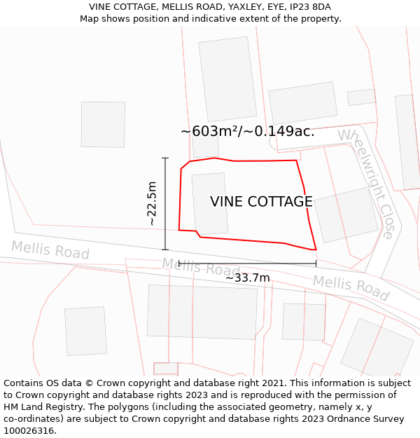 VINE COTTAGE, MELLIS ROAD, YAXLEY, EYE, IP23 8DA: Plot and title map