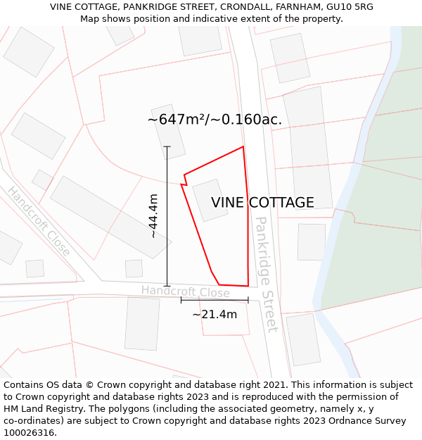 VINE COTTAGE, PANKRIDGE STREET, CRONDALL, FARNHAM, GU10 5RG: Plot and title map