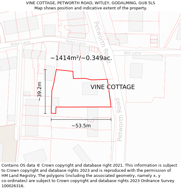 VINE COTTAGE, PETWORTH ROAD, WITLEY, GODALMING, GU8 5LS: Plot and title map
