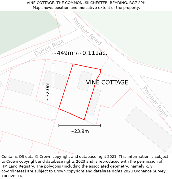 VINE COTTAGE, THE COMMON, SILCHESTER, READING, RG7 2PH: Plot and title map