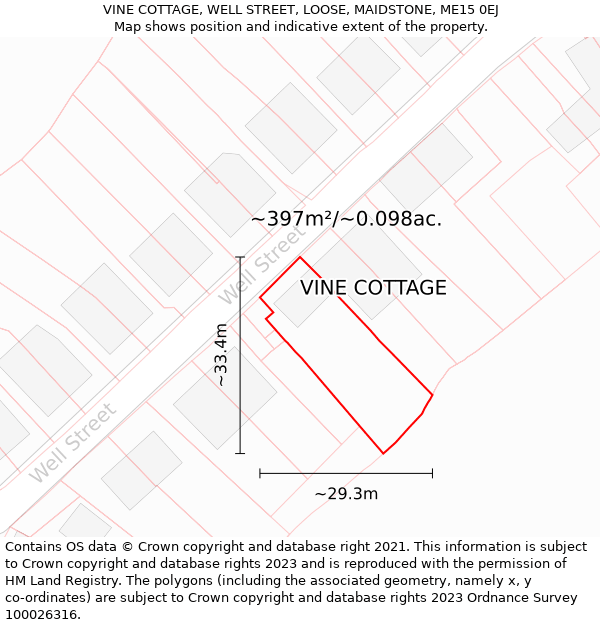 VINE COTTAGE, WELL STREET, LOOSE, MAIDSTONE, ME15 0EJ: Plot and title map
