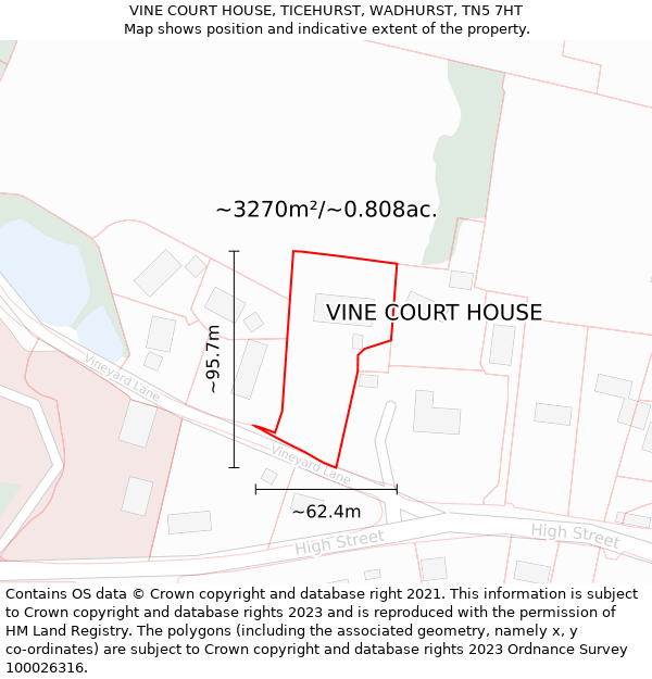 VINE COURT HOUSE, TICEHURST, WADHURST, TN5 7HT: Plot and title map