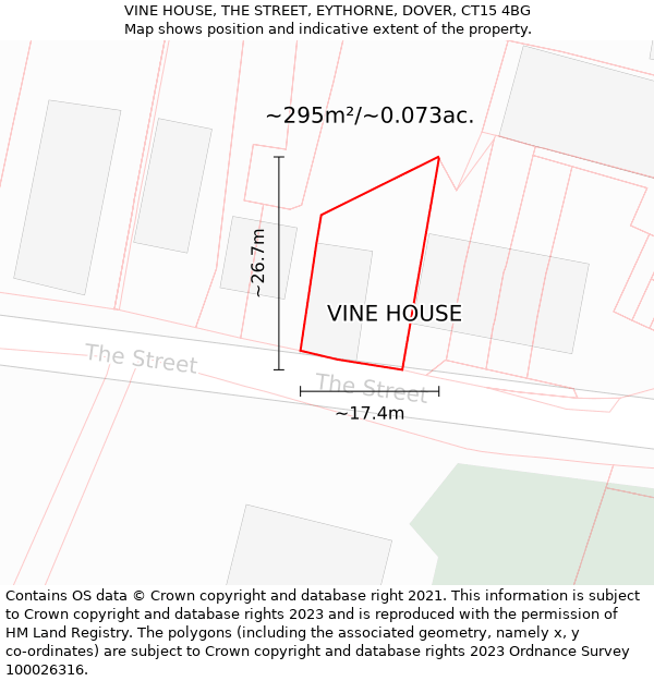 VINE HOUSE, THE STREET, EYTHORNE, DOVER, CT15 4BG: Plot and title map