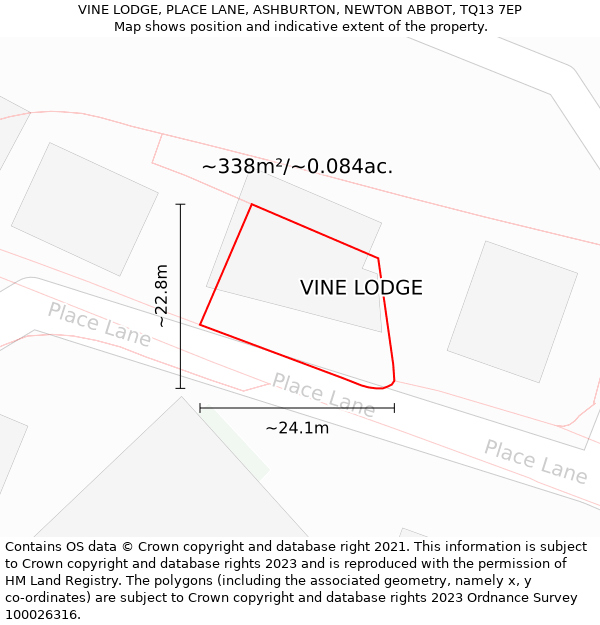 VINE LODGE, PLACE LANE, ASHBURTON, NEWTON ABBOT, TQ13 7EP: Plot and title map