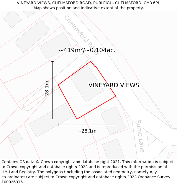 VINEYARD VIEWS, CHELMSFORD ROAD, PURLEIGH, CHELMSFORD, CM3 6PL: Plot and title map