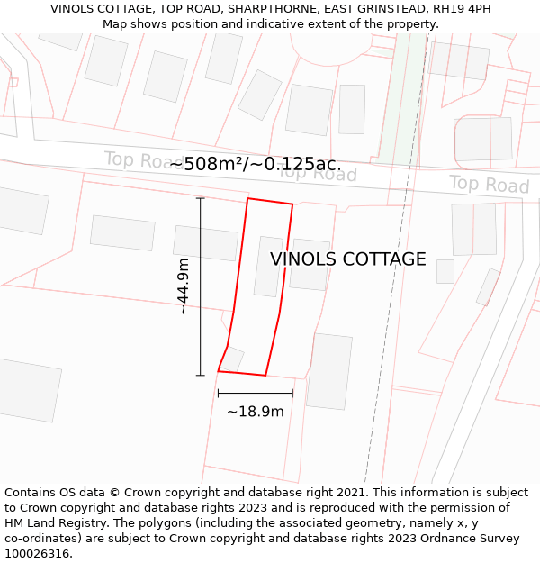 VINOLS COTTAGE, TOP ROAD, SHARPTHORNE, EAST GRINSTEAD, RH19 4PH: Plot and title map