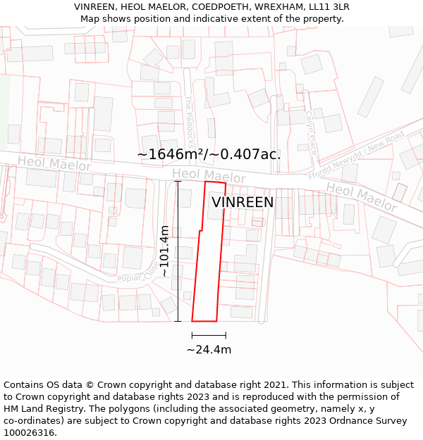 VINREEN, HEOL MAELOR, COEDPOETH, WREXHAM, LL11 3LR: Plot and title map